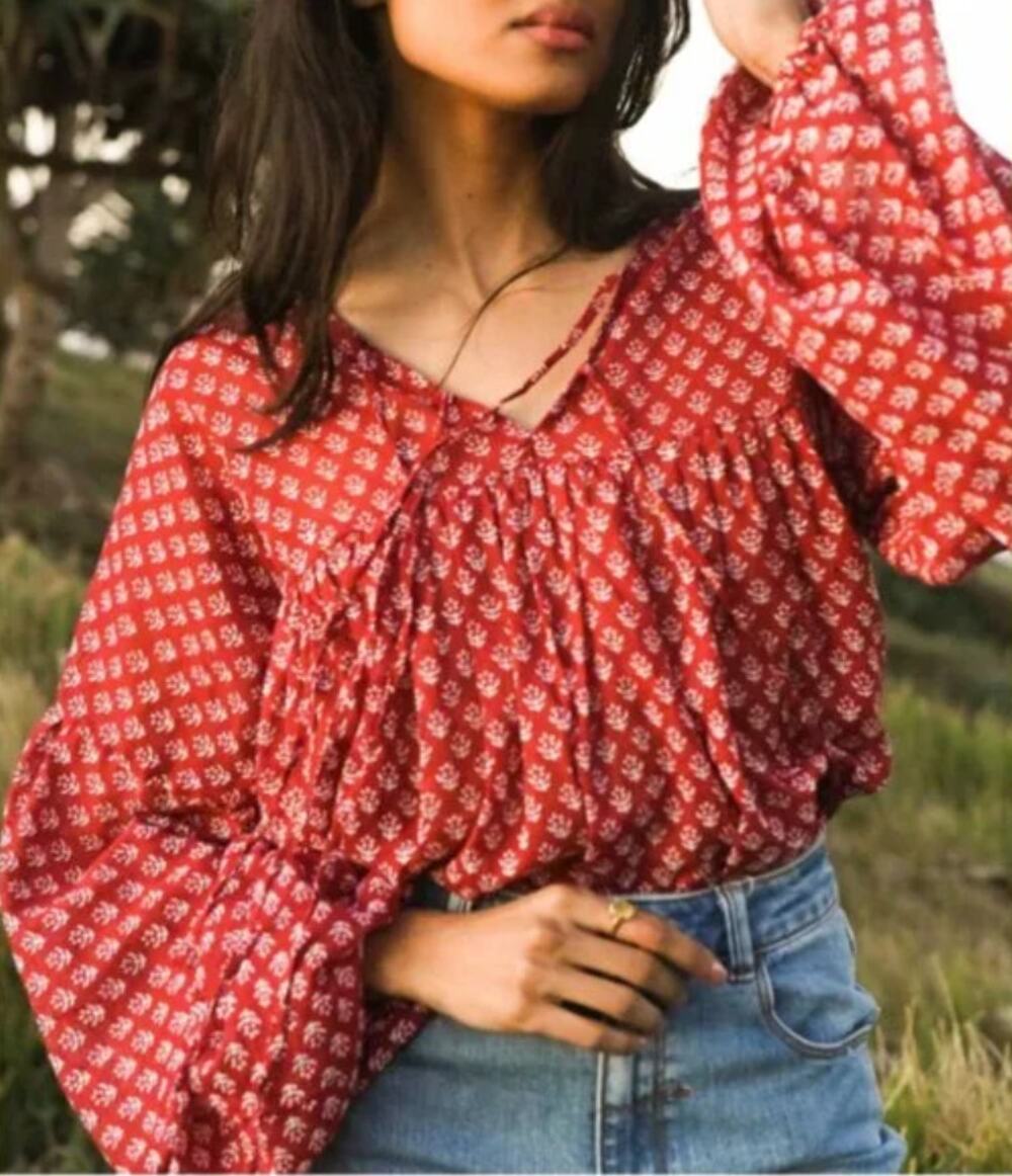 Daughters of India XS Scarlett Red Rashmi Blouse